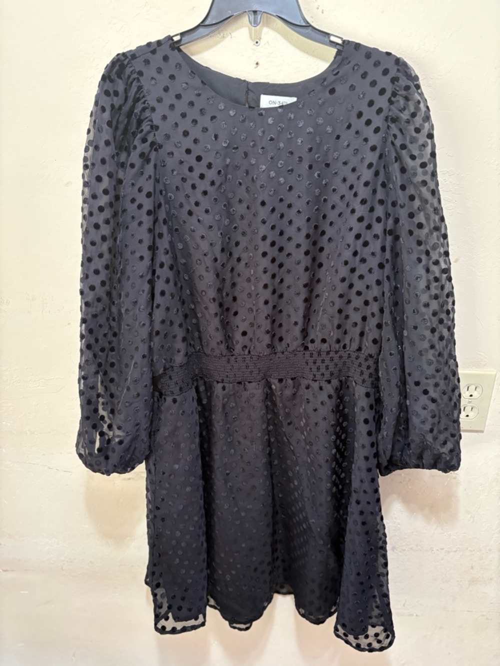 On the Byas Black Long-Sleeve Swiss Dot Mini Dress